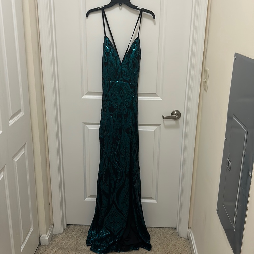 Green sequin prom dress